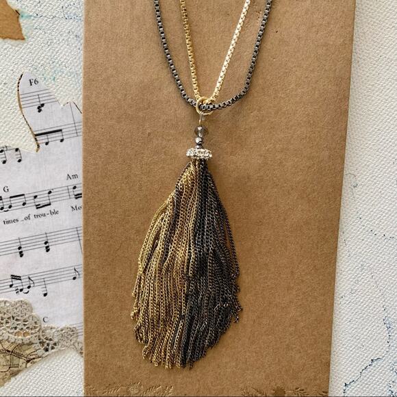 Shiraleah x Anthropologie | Sadie Gold and Silver Chain Drop Necklace Boho Style - Picture 2 of 8